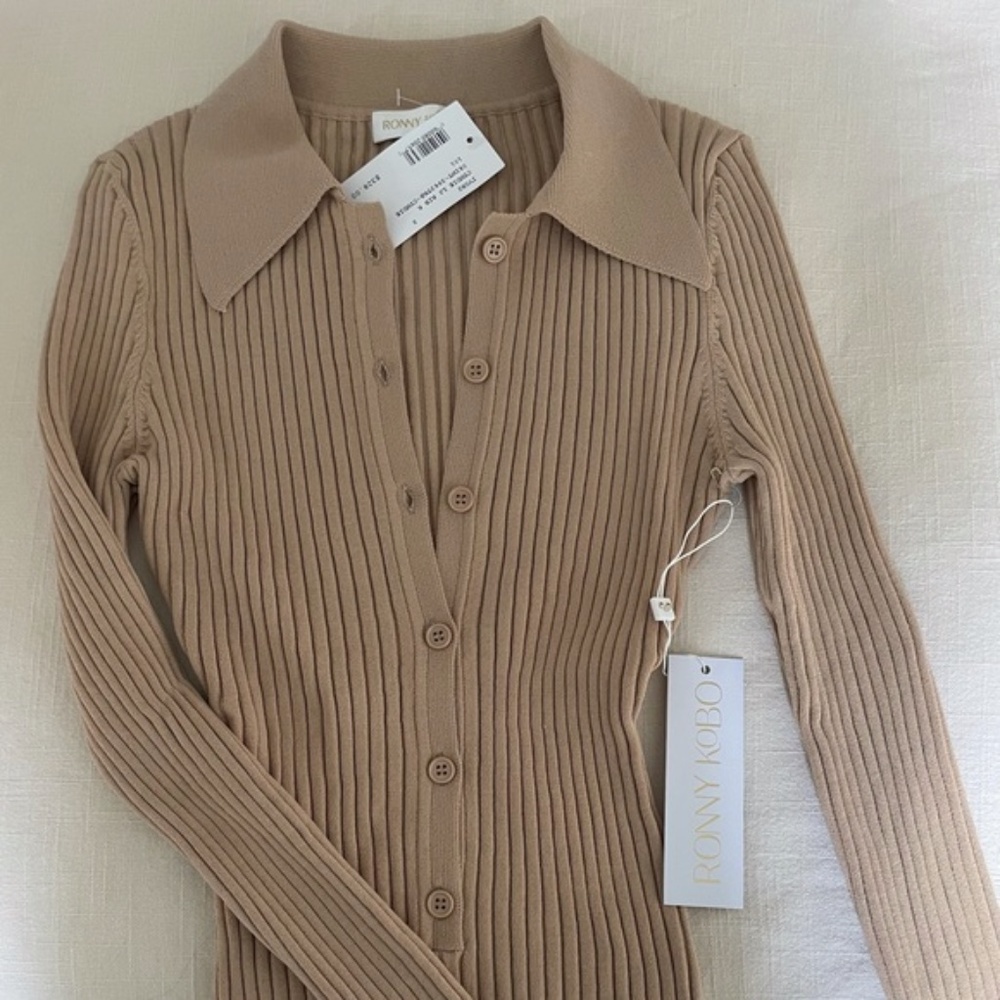 NWT RONNY KOBO Cyndie Ribbed Knit Polo Bodysuit NEW - Picture 4 of 9